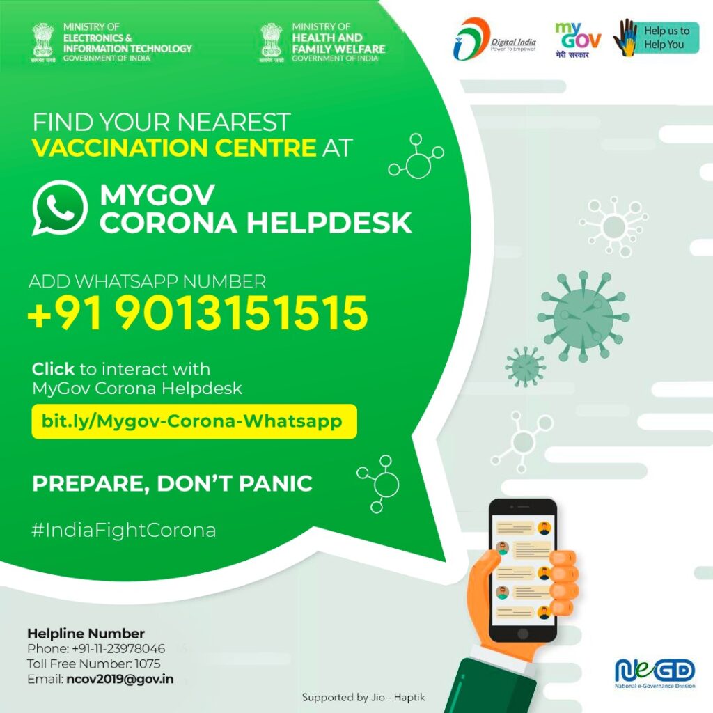 Find nearest COVID-19 vaccine center via WhatsApp